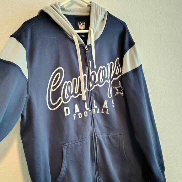 Dallas Cowboys Men 2XL Blue Gray Stripe Zip Front Hoodie Jacket NFL Game Day - Picture 2 of 8